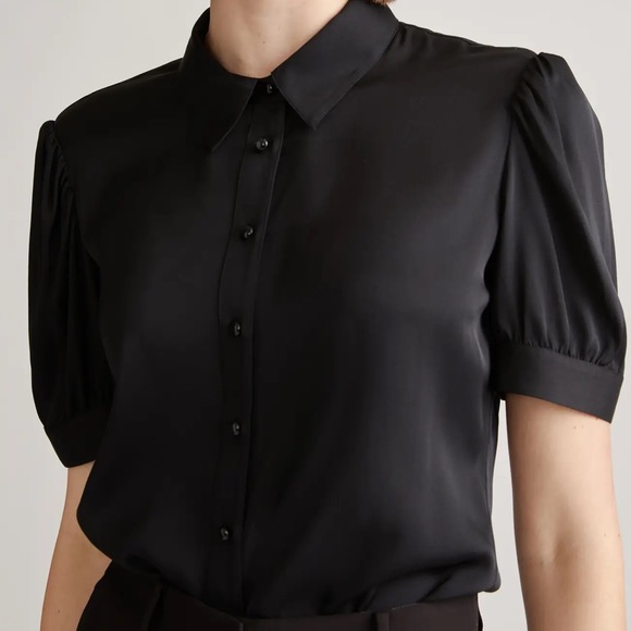 QUINCE | Washable Stretch Silk Puff Sleeve Blouse - Picture 2 of 10